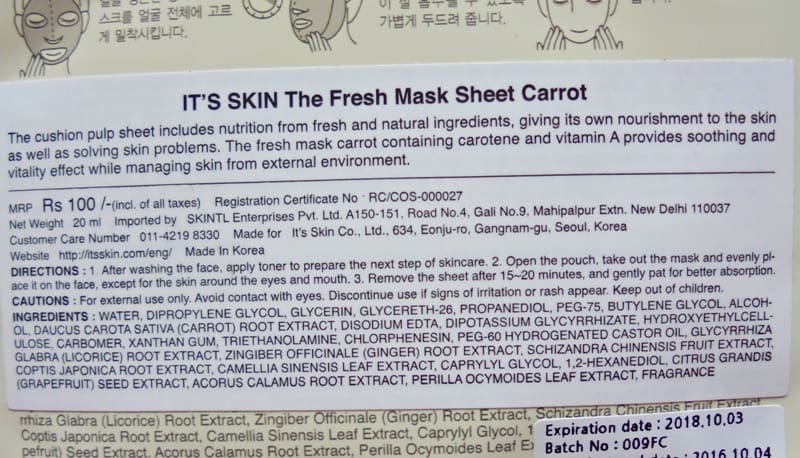 It’s Skin The Fresh Mask Sheet Carrot Clear Skin Review  3
